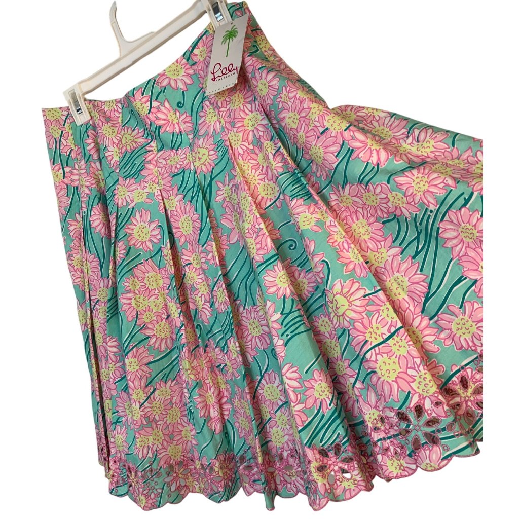 Vtg Lilly Pulitzer Ingrid Skirt Size 8 A-Line Pleated Embroider Hem Rl10432